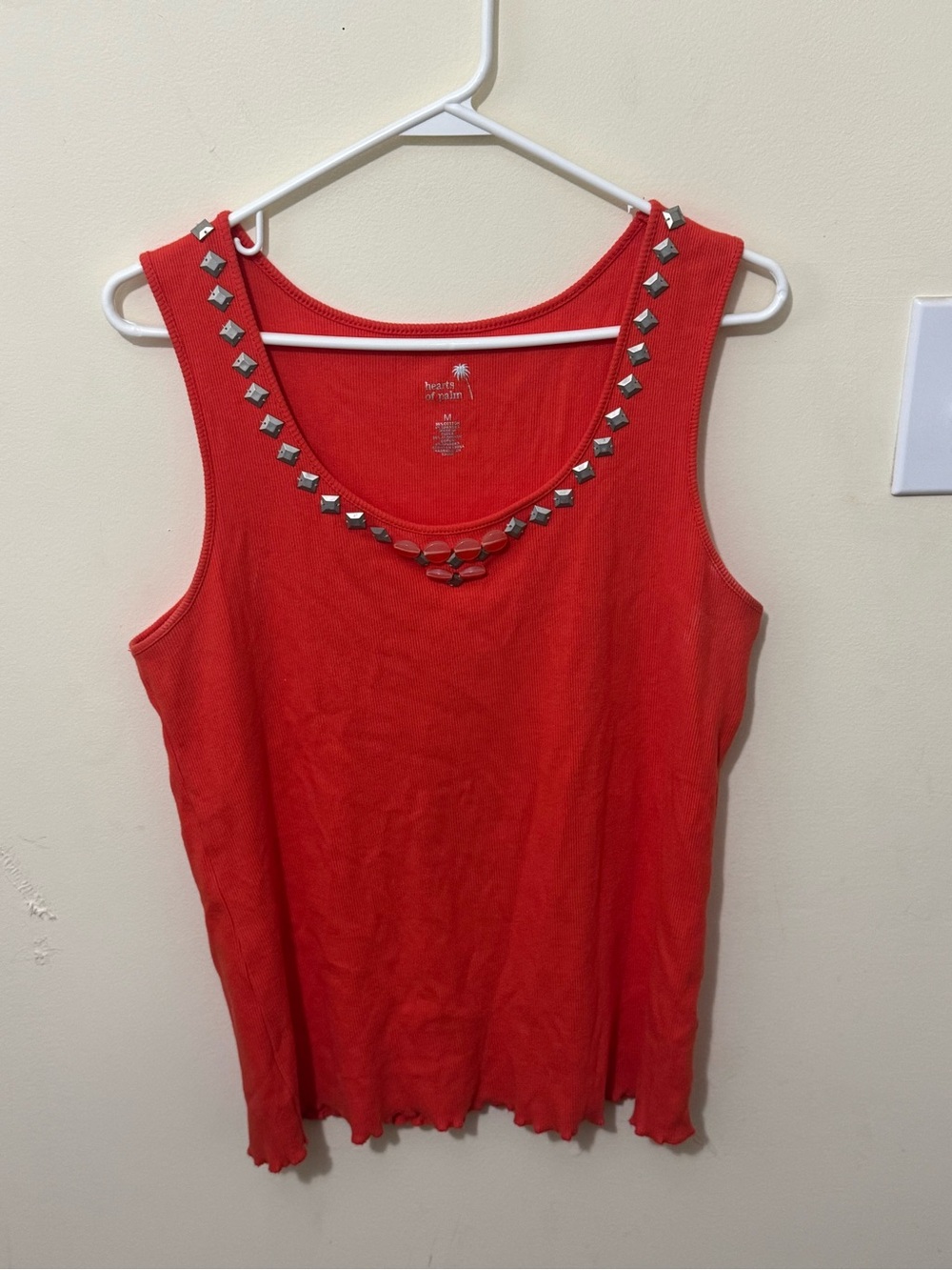 hearts of palm Red Scoop Neck Tank with Silver Studs